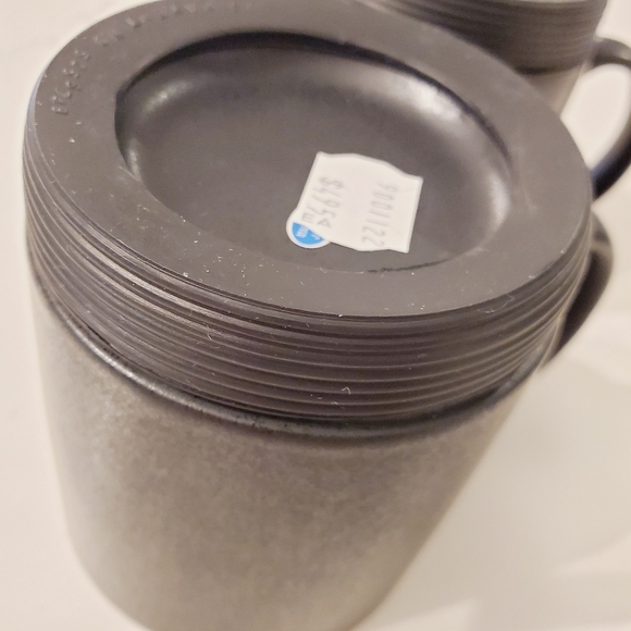 Vintage Black Coffee Cups/Mugs Set With Removable Rubber Coasters Japan 7onz MCM - Picture 3 of 9